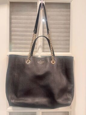 kate spade black leather chain-handle tote